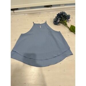 Tyche Sleeveless Layered Tank Top Keyhole Back Detail Blue Medium‎